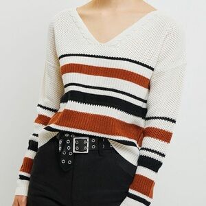 Windsor Striped Lace Up Knit Sweater Size Small